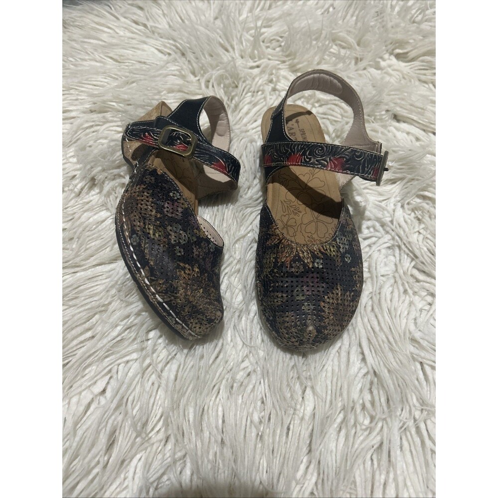 L'Artiste Spring Step Koraline Floral Leather Clogs Boho Shoes EU 38, US 7.5-8
